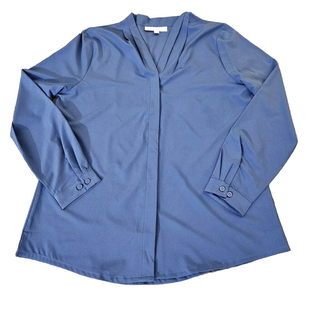 Edwards Redwood & Ross Womens Size Large V-Kneck Blouse Blue Lightweight Stretch